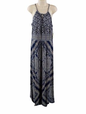 London Times Navy Paisley Halter Maxi Dress